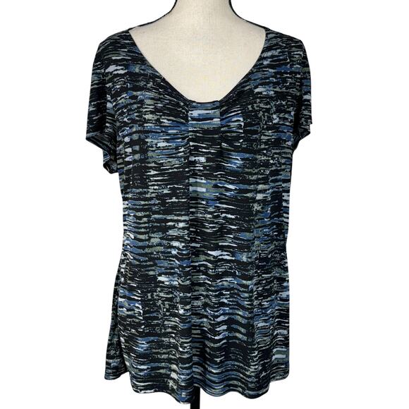 Liz Claiborne X-Large Top Abstract Cap Sleeve V-Neck Stretch Lightweight Multi - Picture 1 of 7